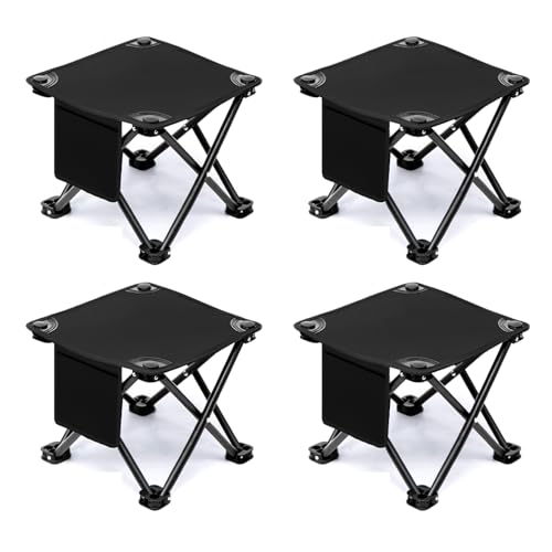 Tragbarer Klappstuhl Camping, Leichter Angelstuhl Faltbar mit Tragetasche, Verschleißfest und Atmungsaktiv, Leicht zu Tragen, Zum Wandern, Angeln, Gartenarbeit, Strand(Black,L/4PCS) von Generic