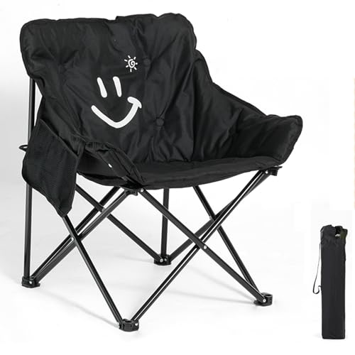 Tragbarer Klappstuhl Gepolstert, Faltbare Campingstühle mit Seitentaschen und Tragetasche, Füllung aus Oxford-Stoff und Baumwolle zum Angeln, Picknicken, Strand(Black) von Generic