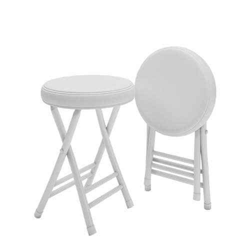 Tragbarer Klappstuhl mit Gepolsterter Sitzfläche aus PU-Leder, Stapelbare Küchenbarhocker, Tragkraft 150 kg für Küche, Esszimmer, Frühstück, Café(White) von Generic