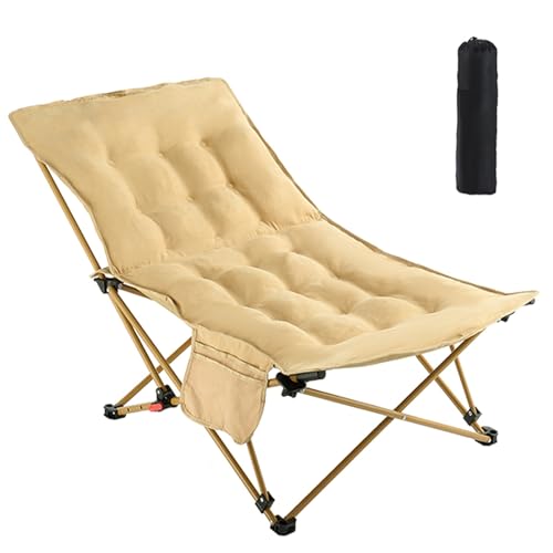Tragbarer Liegestuhl, Verstellbarer Klappstuhl Gepolstert mit Tragetasche und Seitentaschen, für die Mittagspause im Büro, Camping im Freien, Angeln(Beige) von Generic
