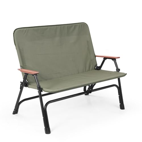 Tragbarer Loveseat-Klappstuhl Camping für 2, Doppelt Faltstuhl Camping mit Holzarmlehnen, Kein Zusammenbau Erforderlich, für Terrasse, Picknick, Strand, Wandern(Green,Large) von Generic
