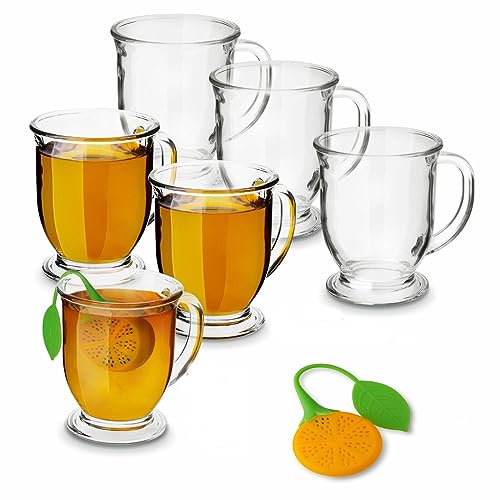 Transparente Teetasse Glas Kaffeebecher mit Henkel 450ml 6er Set mit Tee-Ei Teegläser für Heiß/Kalt für Grüner Tee, Cappuccino, Matcha, Saft, Wasser, Glühwein von Generic