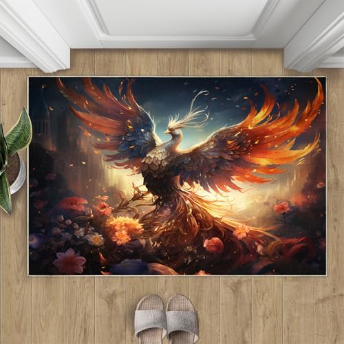 Traum-Phönix Teppich Fabeltiere Vögel Kleine Teppiche Natürliche Pflanzen Blumen 50x80 Rug Phönix Vorleger Rutschfester Teppich Für Stark Frequentierte Bereiche von BEQUTIY