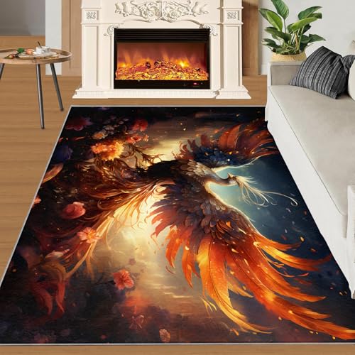 Traum-Phönix Teppich Fabeltiere Vögel Schlafzimmerteppiche Natürliche Pflanzen Blumen 140x200 Rug Phönix Vorleger Rutschfester Teppich Für Stark Frequentierte Bereiche von BEQUTIY