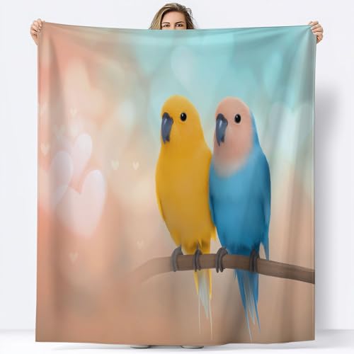 Traumhaft Tiere Papageien Federn Kinderdecke Weiche Plüsch Sherpa Decke 220 x 240 cm, Rosérosa Überwurfdecke für Jungen Mädchen Schlafzimmer Dekor Decke Bedruckt weiche Plüschdecke von Generic