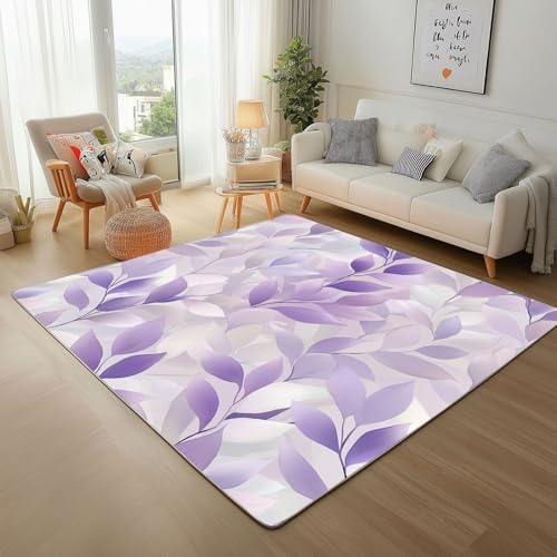 Traumhafte lila Blätter Waschbare Teppiche Gegend 200x300cm Teppich Flauschig Pflanzenblätter Wohnzimmer Schlafzimmer Teppisch rutschfest Kurzflor Weich Rugs for Living Room Carpet von Generic