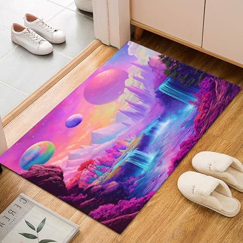 Traumhafter Bergwasserfall lila Teppich Wohnzimmer 60x90cm, Flauschiger Kurzflor Teppich Waschbarer Moderner Teppiche Natur Landschaft Dschungel rutschfest Teppiche für Esszimmer Küchen Schlafzimmer von Generic