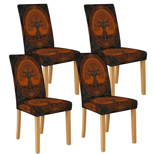 Tree of Life Stuhlhussen für Esszimmerstühle, dehnbar und waschbar, Spandex-Sitzschoner, elegante dekorative Schonbezüge für Zuhause, Wohnzimmer, 4 Stück von Generic