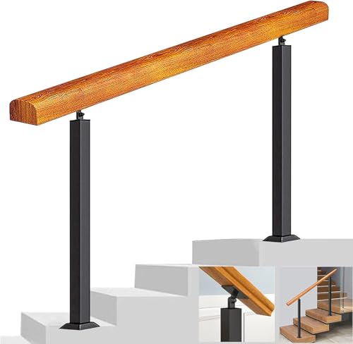 Treppengeländer Für Den Innen- Und Außenbereich, 2 Pfosten, Treppengeländer Geländer Eingangsgeländer Holz Und Metall Schmiedeeisen Übergang Handlauf Latte, Height 95cm, Length 150cm von Generic
