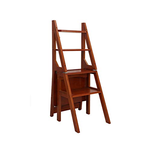 Tritthocker Multifunktionale Klapptrittleitern, Vierstufiger Leiterrahmen Dicke Holzleiter Verschleißfeste Leiter Ersatzstuhl Freizeithocker Haushaltsleiter/Braun/33 X 46 von Generic