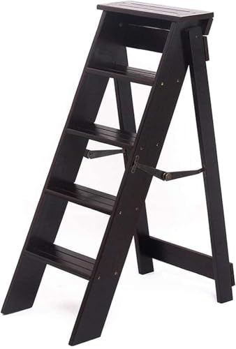 Trittleiter Trittleiter Faltbare Leiter Stufenleiter Schritt Faltbar Tragbare Leiter Aus Holz 5-stufige Treppe Leichter Klappbarer Tritthocker Anti-rutsch-Leiter, A von Generic