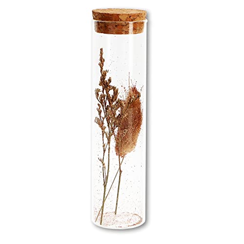 Trockenblumen mit Glitzer Kupfer-goldfarben Glas Korken 4x15,5cm Stilvolle Trockenblumen-Arrangement Eleganter Glasbehälter Korkverschluss Rustikaler natürlicher Look von Generic