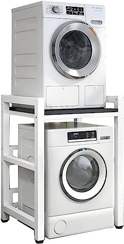 Trocknerständer Höhenverstellbares Tragbares Stapelset Für Frontlader-Waschmaschine Und Wäschetrockner, Aufbewahrungsregal über Waschmaschinen-aufbewahrung, White Frame+Black von Generic