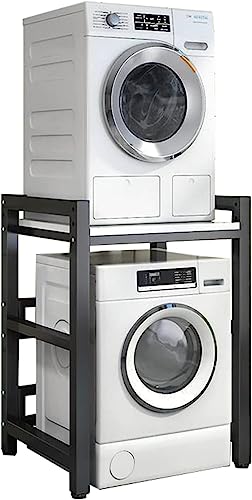 Trocknerständer Höhenverstellbares Tragbares Stapelset Für Frontlader-Waschmaschine Und Wäschetrockner, Aufbewahrungsregal über Waschmaschinen-aufbewahrungsein, Black Frame+White von Generic