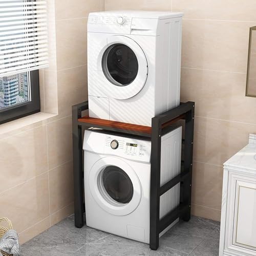 Trocknerständer Verstellbares Tragbares Stapelset Für Frontlader-Waschmaschine Und Wäschetrockner - Badezimmer-aufbewahrungsregal über Der Waschmaschine, Belastbar, Black Frame+Teak, 75×65×105cm von Generic