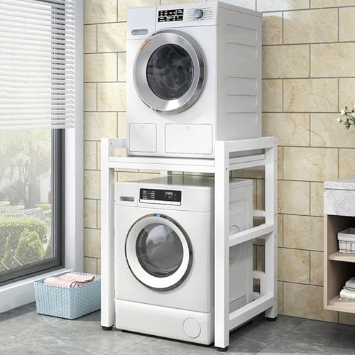 Trocknerständer Verstellbares Tragbares Stapelset Für Frontlader-Waschmaschine Und Wäschetrockner - Badezimmer-aufbewahrungsregal über Der Waschmaschine, Belastbar, White Frame+White, 75×65×105cm von Generic