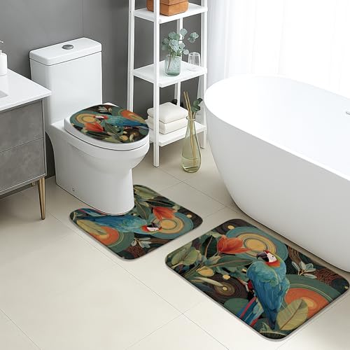 Tropical Badezimmerteppich 3 Stück Toilettenvorleger Saugfähig Rutschfest Waschbar U-Form Schnell Trocknend von Generic