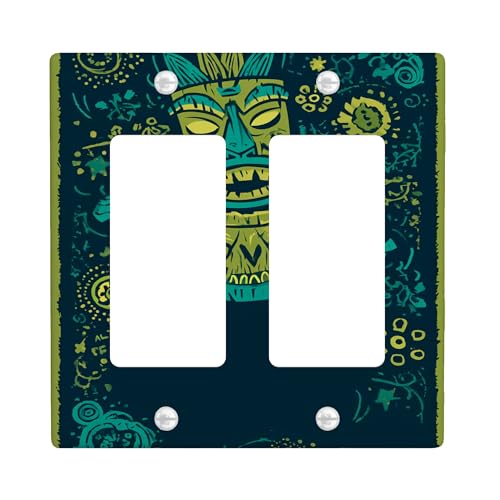 Tropical Tiki Lichtschalter-Abdeckplatte/Steckdosenabdeckungen, lebendiges grünes Insel-Design für Heimdekoration, thermoplastische Wandplatten, Standardgröße Doppelwippe von Generic