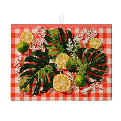 Tropische Abtropfmatten für Küchentheke, Vintage, rotes Blatt-Design, saugfähiges Abtropfgestell, Sommer-Mikrofaser-Trockenunterlage für Küchentheke, Kaffee, Bar, Schutz, 45,7 x 61 cm von Generic