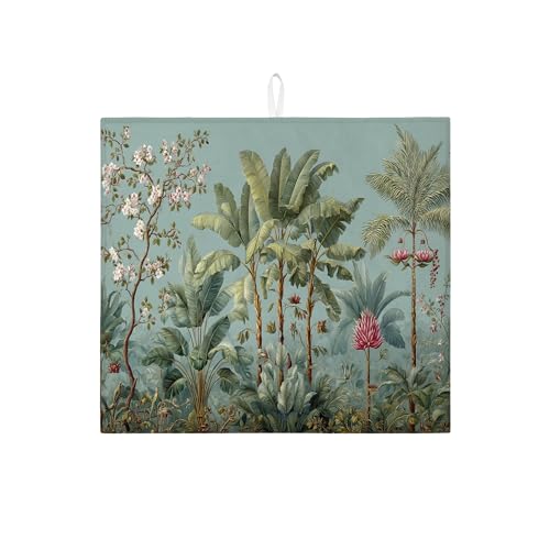 Tropische Abtropfmatten für Küchentheke, Vintage-Blumen-Design, saugfähiges Abtropfgestell, Sommer-Mikrofaser-Trockenunterlage für Küchentheke, Barschutz, 40,6 x 45,7 cm von Generic