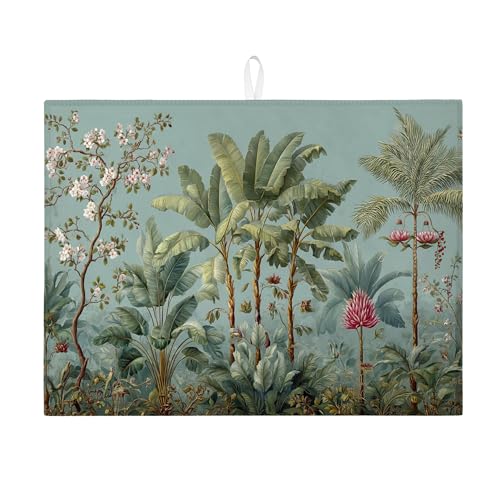 Tropische Abtropfmatten für Küchentheke, Vintage-Blumen-Design, saugfähiges Abtropfgestell, Sommer-Mikrofaser-Trockenunterlage für Küchentheke, Barschutz, 45,7 x 61 cm von Generic