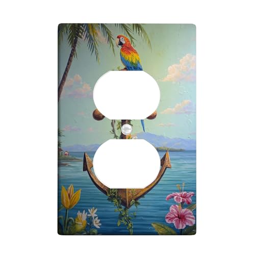 Tropische Anker-Abdeckplatten für Lichtschalter/Steckdosenabdeckungen, bunte Papageien und Blumen für nautische Dekoration, thermoplastische Wandplatten, Standardgröße, Einzel-Duplex-Steckdose Tropische Anker-Abdeckplatten für Lichtschalter/Steckdosenabdeckungen, bunte Papageien und Blumen für nautische Dekoration, thermoplastische Wandplatten, Standardgröße, Einzel-Duplex-Steckdose von Generic