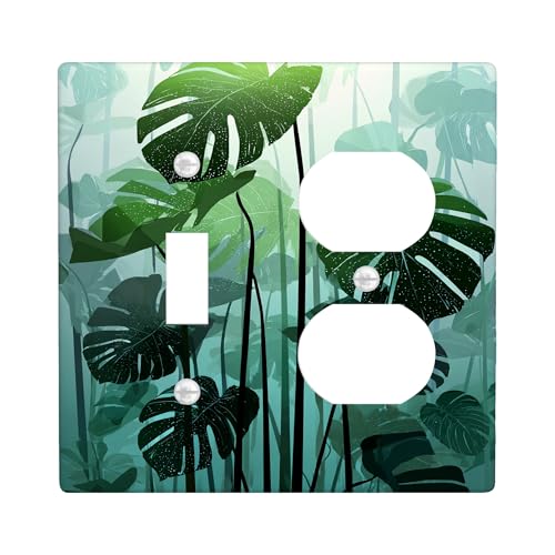 Tropische Monstera Lichtschalter-Abdeckplatte, grünes botanisches Dekor für jeden Raum, thermoplastische Wandplatten, Standardgröße Toggle Duplex von Generic