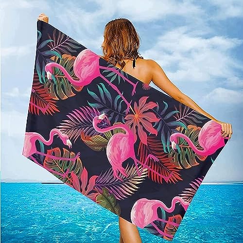 Tropische Pflanze Flamingo 3D Druck Strandtuch 150 X 200 cm Strandlaken Handtuch Hochsaugfähige Mikrofaser Für Camping Picknick Strand Schwimmen Männer Frauen Kinder Strandtuch von Generic