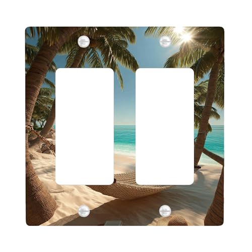 Tropischer Strand Lichtschalter-Abdeckplatten/Steckdosenabdeckungen, Ozeanblaue Hängematten-Szene für Sommerdekoration, thermoplastische Wandplatten, Standardgröße Doppelwippe Tropischer Strand Lichtschalter-Abdeckplatten/Steckdosenabdeckungen, Ozeanblaue Hängematten-Szene für Sommerdekoration, thermoplastische Wandplatten, Standardgröße Doppelwippe von Generic