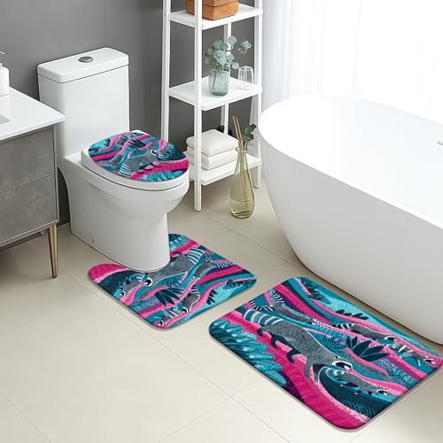 Tropisches Badezimmermatten-Set, 3-teilig, bunte Ozeanwellen, saugfähig, rutschfest, WC-Vorleger, U-förmig, waschbar, Sommerblumen, schnell trocknend, Flanell-Badezimmerteppich-Set Tropisches Badezimmermatten-Set, 3-teilig, bunte Ozeanwellen, saugfähig, rutschfest, WC-Vorleger, U-förmig, waschbar, Sommerblumen, schnell trocknend, Flanell-Badezimmerteppich-Set von Generic