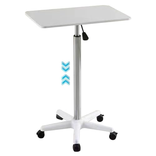 TtKleiner Computerarbeitsplatz Mit Rollen, Hebbarer Laptop-Schreibtisch Fürs Büro Höhenverstellbarer Stehschreibtisch, Beweglicher Nachttisch Fürs Schlafzimmer(Weiß,60 * 39 * 59-80cm) von Generic