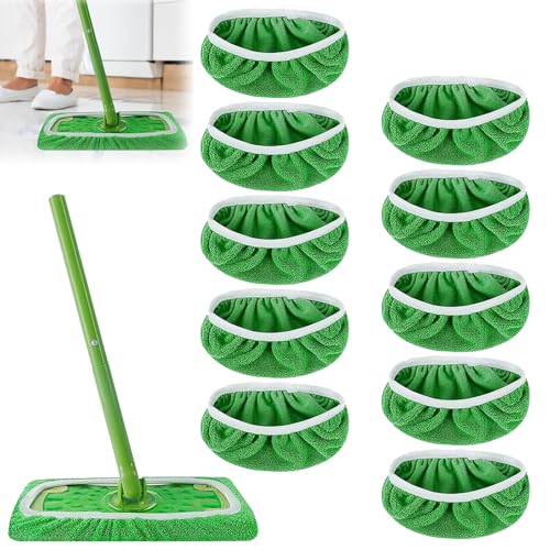 Tücher Wiederverwendbare kompatibel mit Swiffer Bodenwischer, 10 Stück Staubmagnet Nachfüllpack für Nass- & Trockenmopps, Mikrofaser Wischbezug für Boden und Sweeper Mop (25,4x11,5cm) von Generic