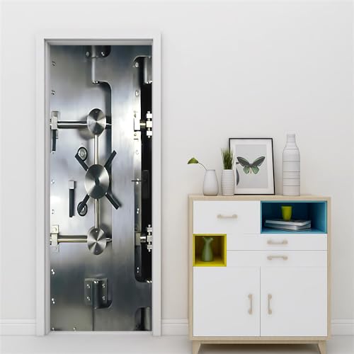 TürPoster & Türtapete Türtapete selbstklebend 3D Silberner Tresor Vinyl Türfolie Poster Tapete Abnehmbar Wandtapete für Wohnzimmer Küche Schlafzimmer B90 x H200cm von Generic