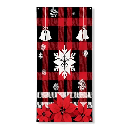 Türabdeckung mit Weihnachtsmotiv, dekorativ, rotes und schwarzes Büffelkaro mit Schneeflocken und Blumen, Urlaubsdekoration, für drinnen und draußen, festlicher Hintergrund, 91,4 x 183,9 cm Türabdeckung mit Weihnachtsmotiv, dekorativ, rotes und schwarzes Büffelkaro mit Schneeflocken und Blumen, Urlaubsdekoration, für drinnen und draußen, festlicher Hintergrund, 91,4 x 183,9 cm von Generic