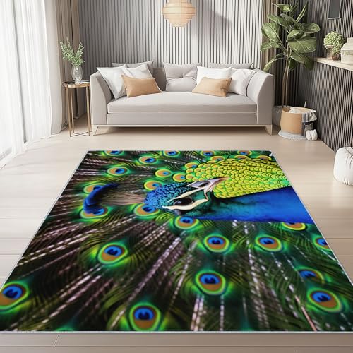 Türkis Pflegeleicht Teppich Waschbar rutschfest – Weicher Kurzflor Natur Vögel Pfau Bedruckter Teppich für Wohnzimmer Schlafzimmer Esszimmer, 80 x 150 cm Türkis Pflegeleicht Teppich Waschbar rutschfest – Weicher Kurzflor Natur Vögel Pfau Bedruckter Teppich für Wohnzimmer Schlafzimmer Esszimmer, 80 x 150 cm von Generic