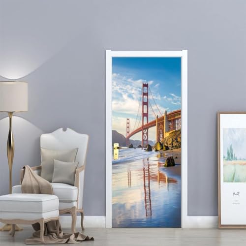 Türtapete Selbstklebend 77x200 cm Brücke Türaufkleber 3D Architektonische Landschaft Türposter Türfolie Poster Tapete PVC Wasserfest für Schlafzimmer Wohnzimmer Tür B-4944 von Generic