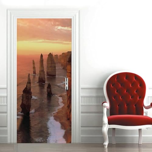 Türtapete Selbstklebend 80x200 cm Felsen Türaufkleber 3D Sonnenuntergang Türposter Türfolie Poster Tapete PVC Wasserfest für Schlafzimmer Wohnzimmer Tür d-327 von Generic