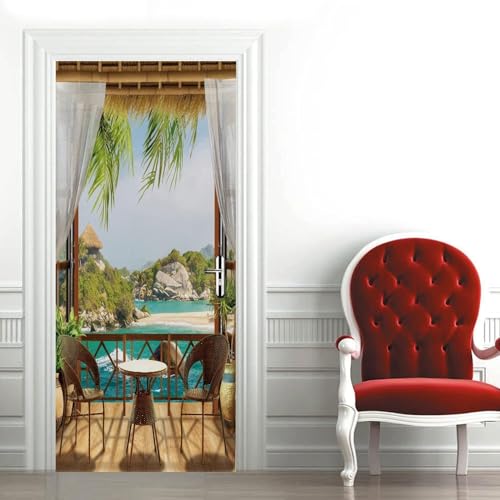 Türtapete Selbstklebend 80x200 cm Meer und Berge Türaufkleber 3D Balkonblick Türposter Türfolie Poster Tapete PVC Wasserfest für Schlafzimmer Wohnzimmer Tür d-318 von Generic