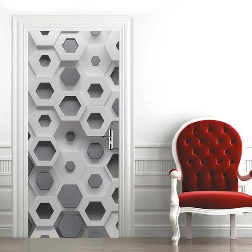 Türtapete Selbstklebend 80x210 cm Abstrakt Geometrisch Türaufkleber 3D Sechsecke Türposter Türfolie Poster Tapete PVC Wasserfest für Schlafzimmer Wohnzimmer Tür d-283 von Generic