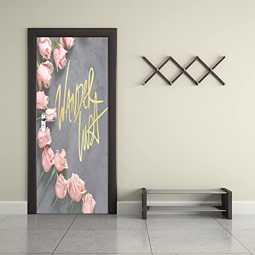 Türtapete Selbstklebend Rosa Rosen Tür Türtapete Selbstklebend Türposter,Fototapete Selbstklebend 3D Pvc Türaufkleber Diy Türbild,Türfolie Poster Tapete B77 x H200cm von Generic