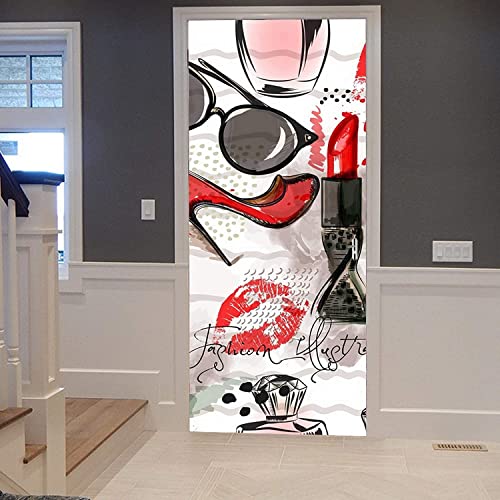 Türtapete Wandbildemoderne Kosmetische Lippenstift-Sonnenbrille 3D Wohnzimmer Schlafzimmer Abnehmbar Selbstklebend Tür Poster Mauer Aufkleber Aufkleber Für Innentüren Kind 95 X 215 Cm von Generic