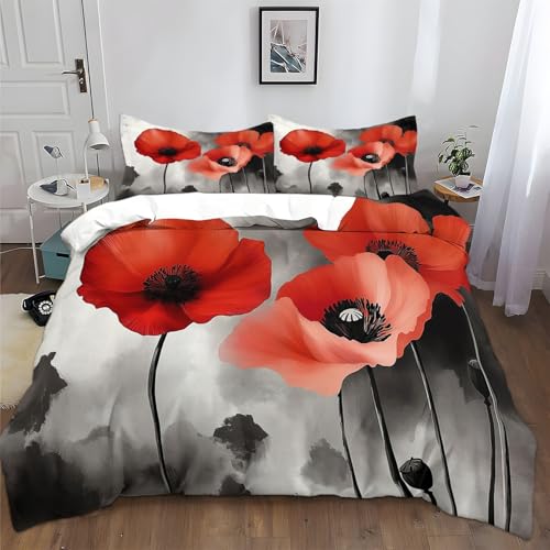 Tuschemalerei Rote Mohnblumen Bettwäsche 135x200 cm Grau Bettwäsche-Sets Polyester Baumwolle Bettbezug 3 Teilig, Atmungsaktiv Bettwäsche Set mit Reißverschluss and 2 Kissenbezüge Tuschemalerei Rote Mohnblumen Bettwäsche 135x200 cm Grau Bettwäsche-Sets Polyester Baumwolle Bettbezug 3 Teilig, Atmungsaktiv Bettwäsche Set mit Reißverschluss and 2 Kissenbezüge von Generic
