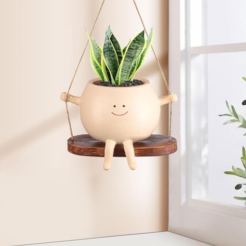 Übertopf Mit Gesicht | Schaukel Blumentopf | Blumentopf Mit Gesicht | Blumentopf Schaukel | Smile Face Pflanzgefäß | Niedlicher Sukkulenten Übertopf Mit Lächeln Gesichts Design Zum Aufhängen von Generic