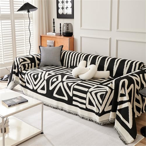 Überwurf Für Sofa Groß 1/2/3/4 Sitzer, Weiche Decke Sofa Reversible Vielseitige Bohemia Decke Decke Decke Dekorative Decke Für Stuhl Sofas Couch Schlafsofa, Black, 180x180cm von Generic