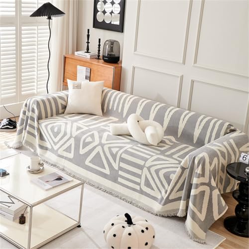 Überwurf Für Sofa Groß 1/2/3/4 Sitzer, Weiche Decke Sofa Reversible Vielseitige Bohemia Decke Decke Decke Dekorative Decke Für Stuhl Sofas Couch Schlafsofa, Grey, 180x340cm von Generic