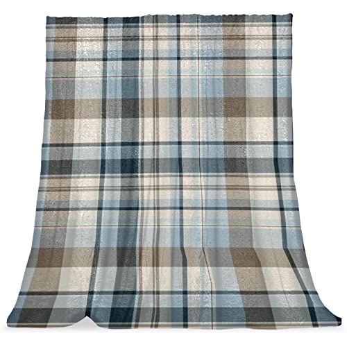 Überwurfdecke für Couch, kuschelige Decke, leichte, Flauschige, Bequeme Flanelldecke, Winterwarm,Blaues Khaki Vintage Plaid von Generic