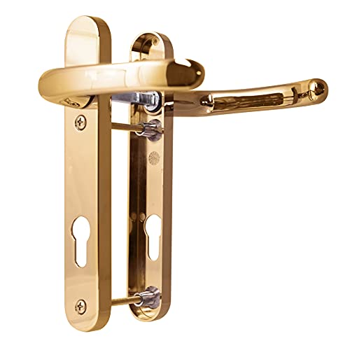 UPVC-Türgriffe von UK Security Supplies - Poliertes Messing - Hebel/Hebel - 92 mm PZ (Mitte) - 122 mm Schraube zu Schraube - Rückplatte 212 mm x 34 mm - UPVC-Türgriff - Außentürgriff - Messing-Ersatz von Generic