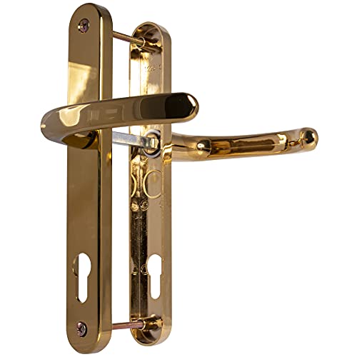 UPVC-Türgriffe – poliertes Messing – Hebel/Hebel – 92 mm PZ (Mitte) – 210 mm Schraube zu Schraube – Rückplatte 242 mm x 34 mm – UPVC-Türgriff – Außentürgriff – Ersatzgriffe aus poliertem Messing von Generic