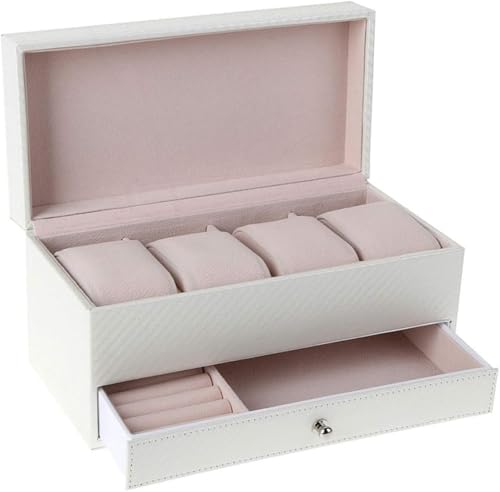 Uhrenbox Quadratische Aufbewahrungsbox Aus Leder, Aufbewahrungsbox Für Uhren, 4 Fächer, White, One Size von Generic