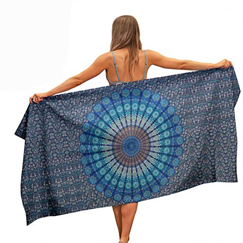 Ulticool - Mandala Blau - Handtuch Mikrofaser - Reisehandtuch Schnelltrocknendes Badetuch - 160 x 80 cm - für Reisen Fitness Gym Sport - für Mann oder Frau – leichte Microfiber Strandtuch von Ulticool